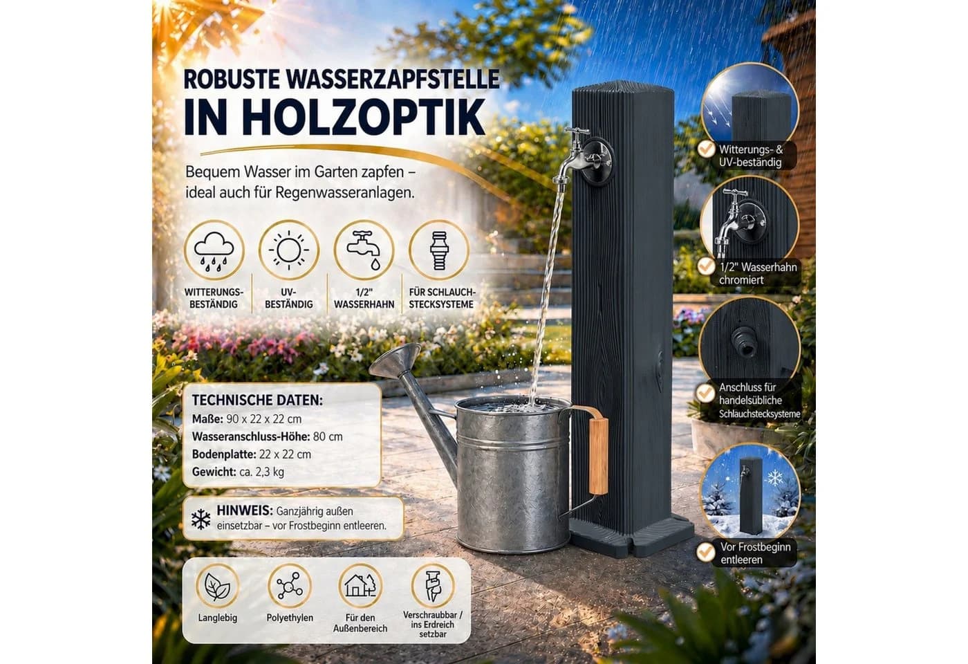 YourCasa Gartenbrunnen Timberline 90cm Holzoptik Schwarz - Bild 5