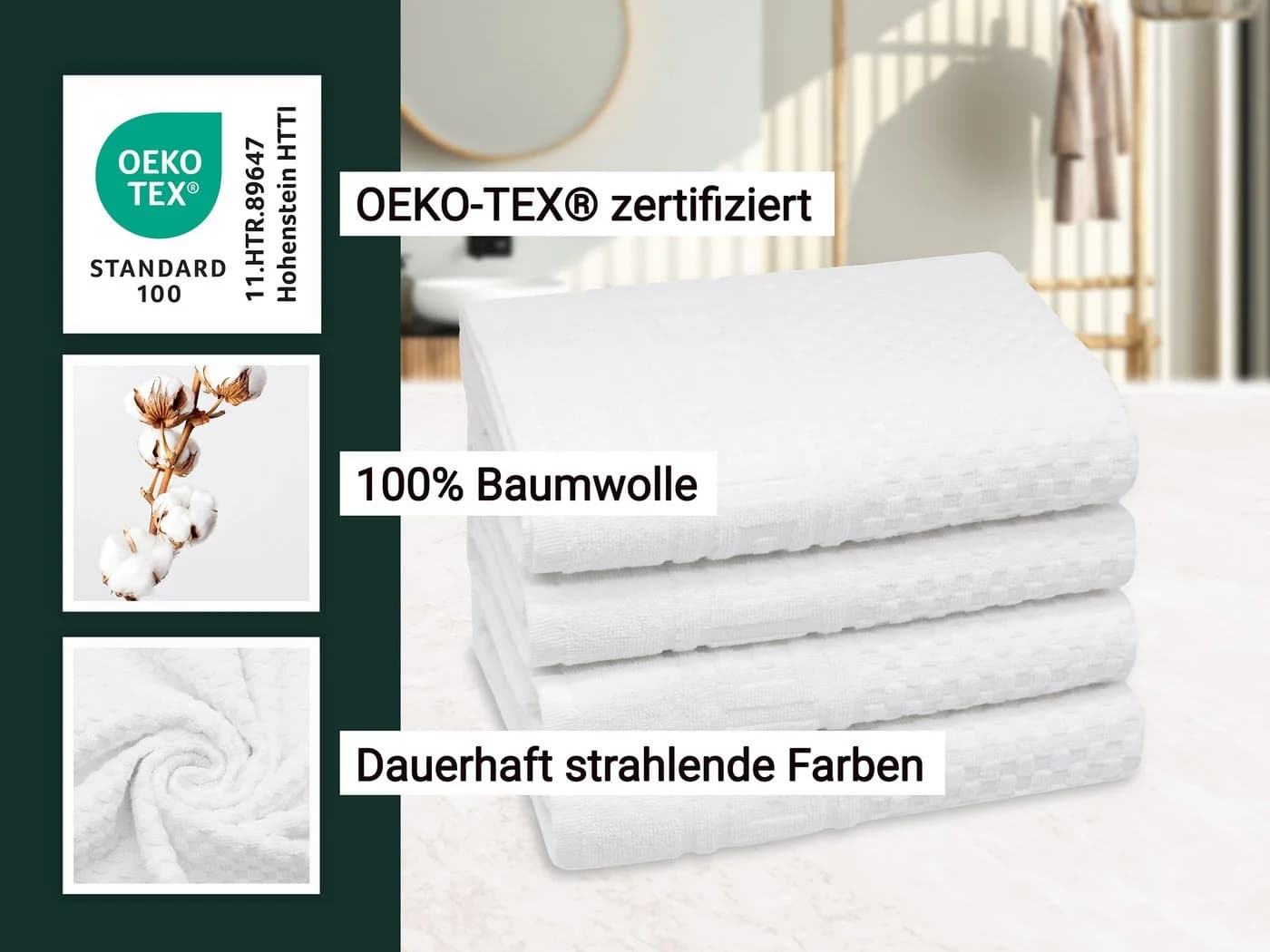 ZOLLNER Handtuch 50x100 cm 100% Baumwolle Weiß Frottier - Bild 3