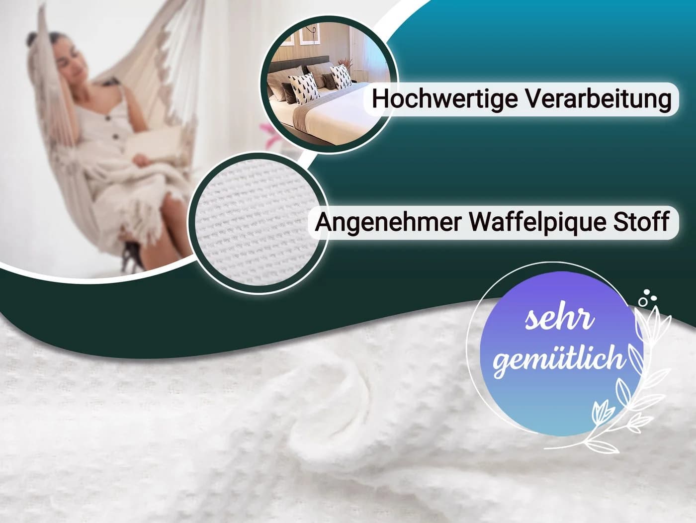 ZOLLNER Wohndecke 100% Baumwolle Leicht & Knitterarm - Bild 3
