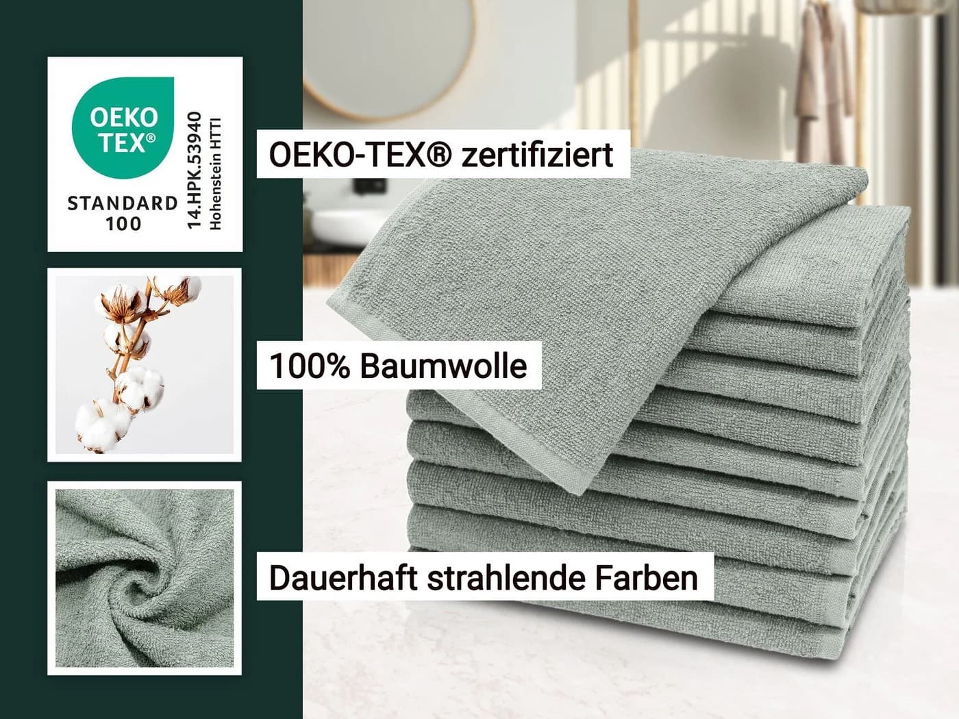 ZOLLNER Gästehandtücher Walkfrottier Grau 100% Baumwolle - Bild 4