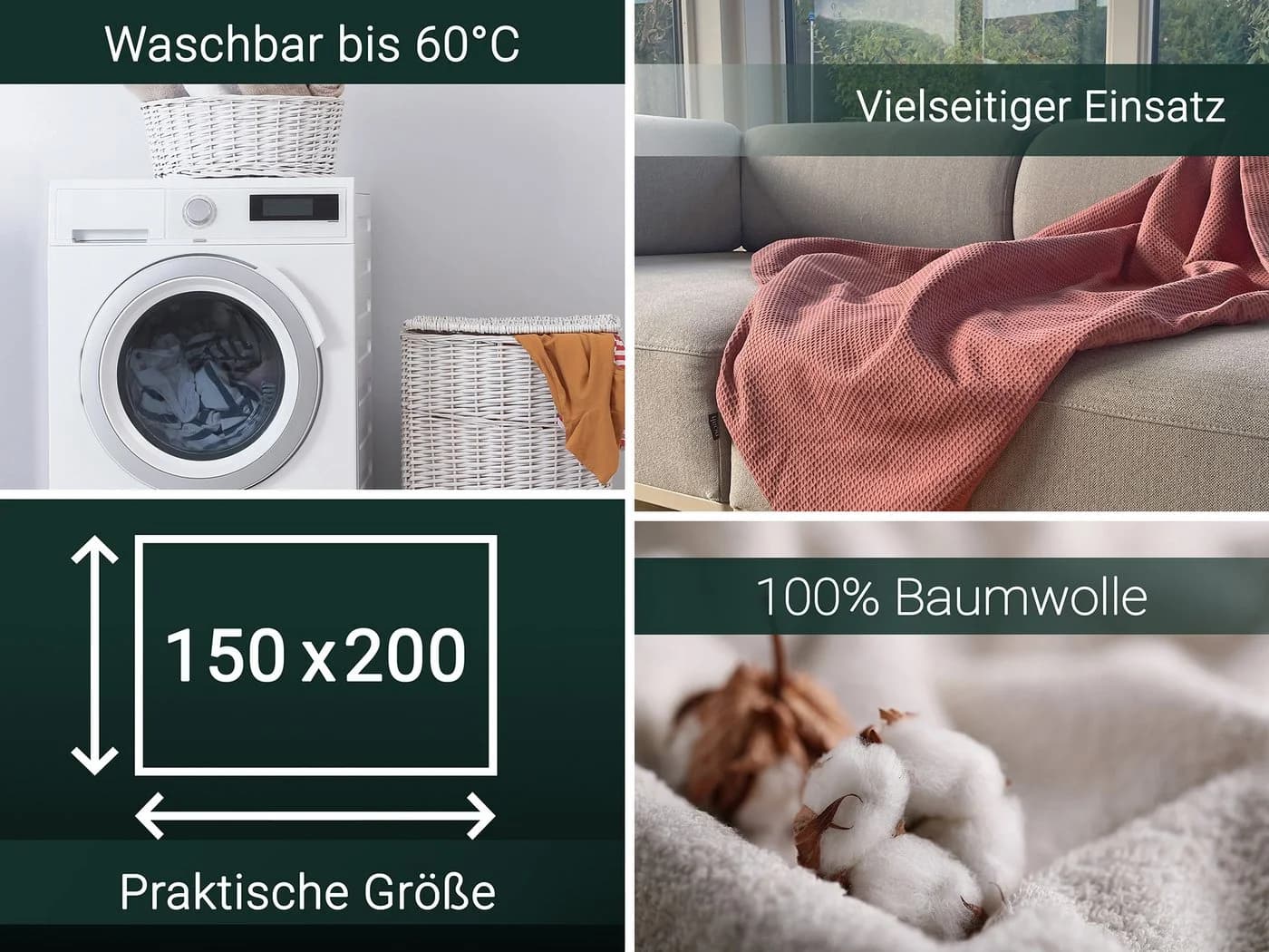 ZOLLNER Wohndecke 150x200 cm Rosa 100% Baumwolle