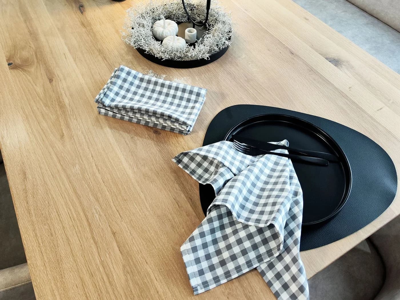 ZOLLNER Stoffserviette 6er Set Grau-Weiß Karo 100% Baumwolle - Bild 3
