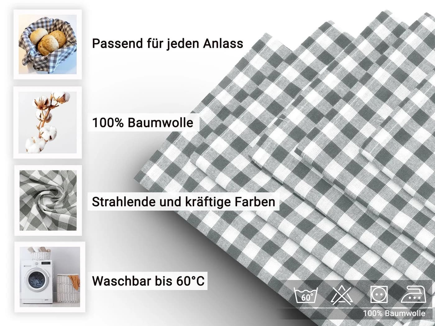 ZOLLNER Stoffserviette 6er Set Grau-Weiß Karo 100% Baumwolle - Bild 4