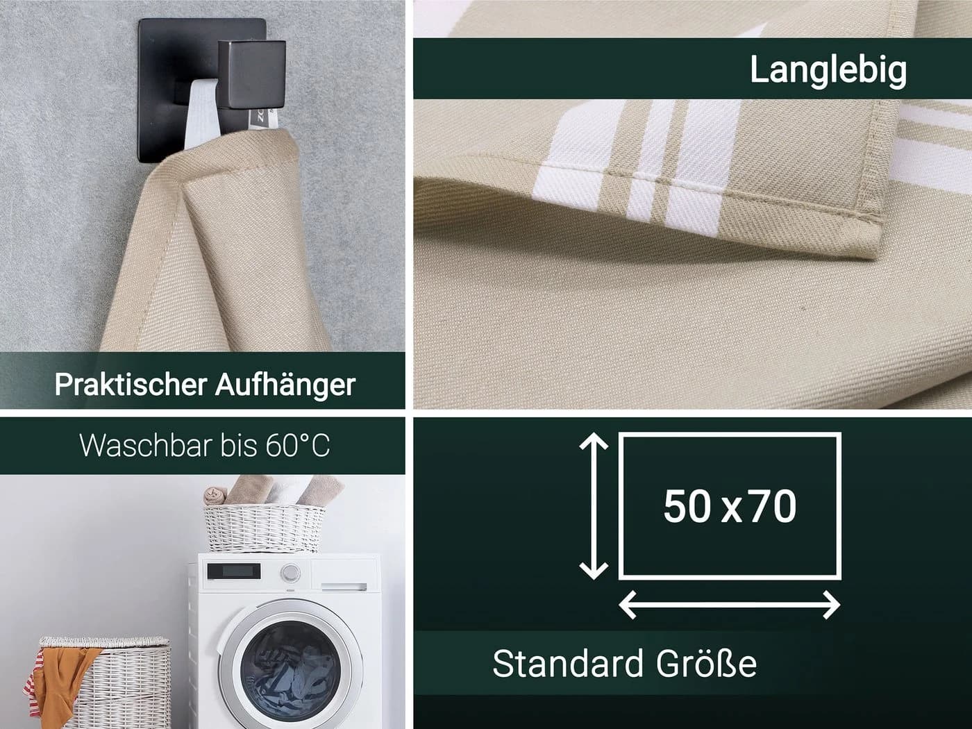 ZOLLNER Geschirrtuch 5-tlg. Beige 100% Baumwolle - Bild 3