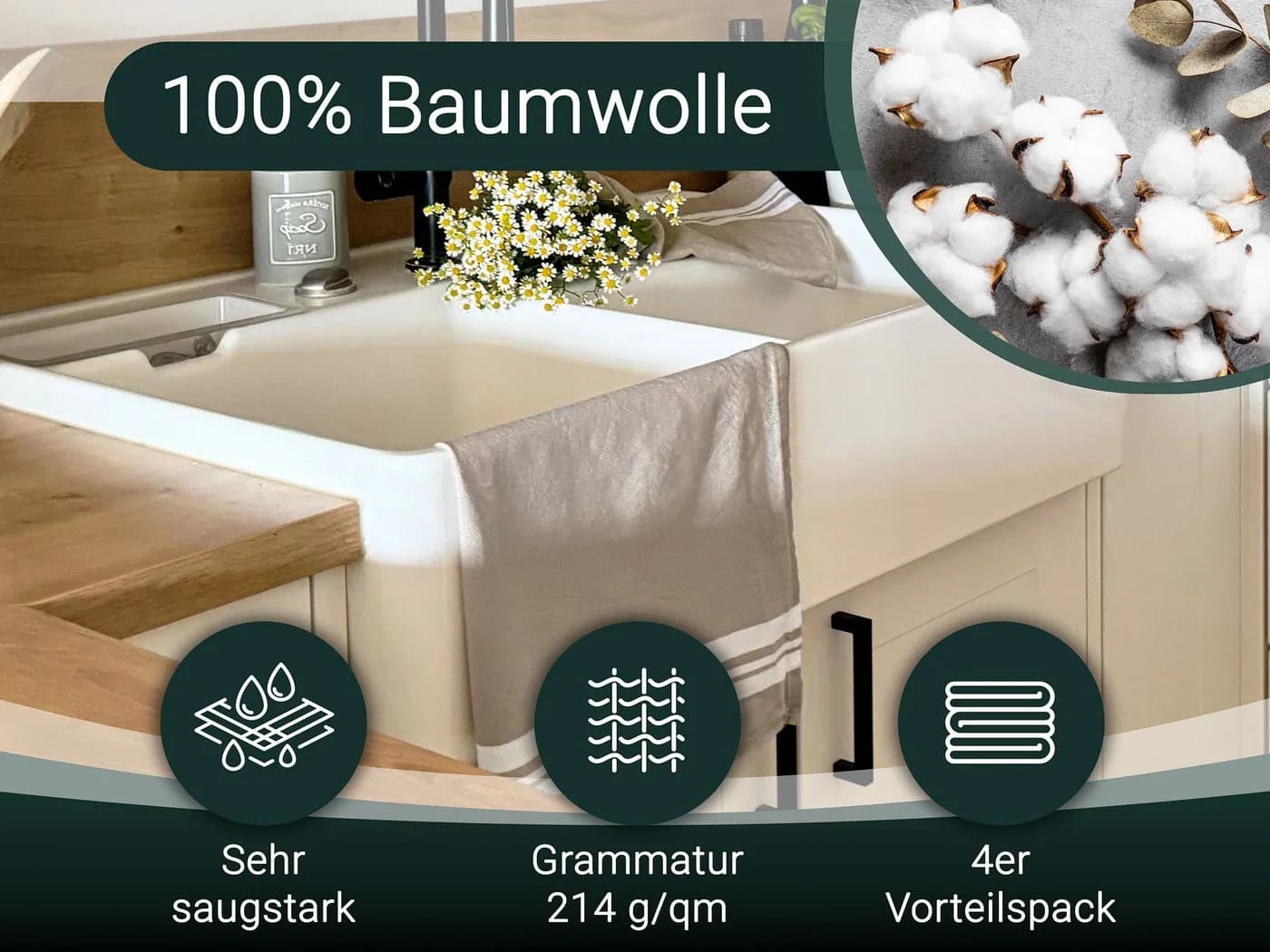ZOLLNER Geschirrtuch 5-tlg. Beige 100% Baumwolle - Bild 5