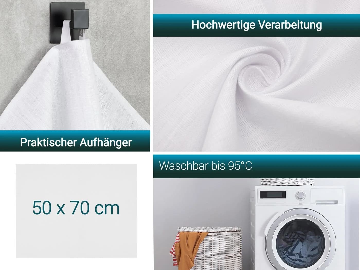 ZOLLNER Geschirrtuch 4-tlg. 50x70cm 100% Leinen Weiß - Bild 5