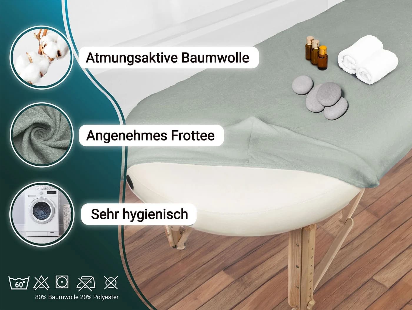 ZOLLNER Liegenauflage hellgrau 70x200 cm Baumwolle Polyester
