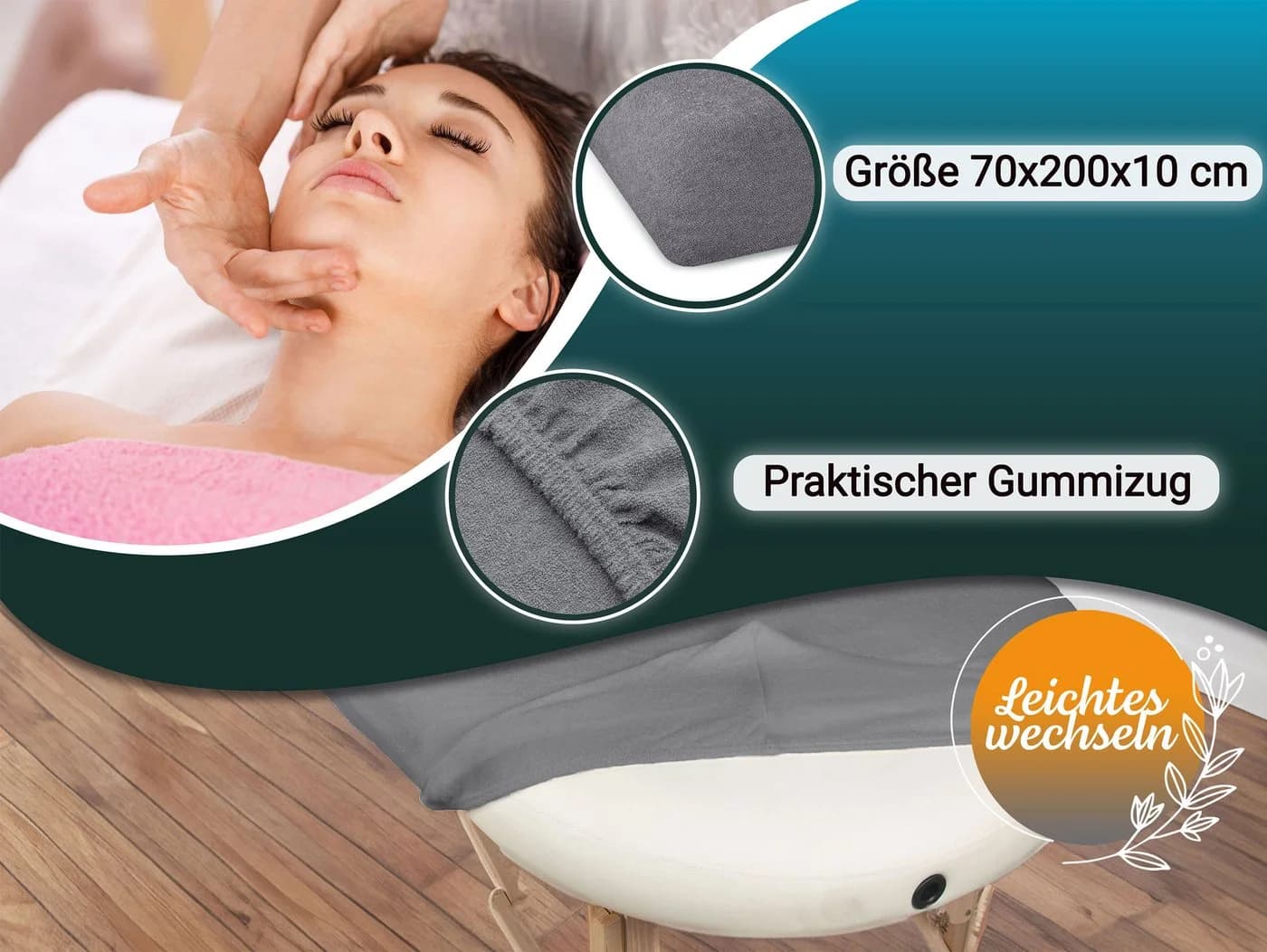 ZOLLNER Liegenauflage Grau 70x200 cm Baumwolle Polyester - Bild 3