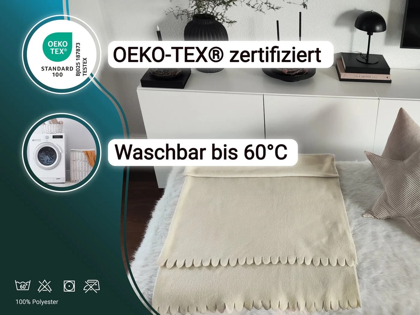 ZOLLNER Wohndecke 130x170 cm Polyester Beige Kuscheldecke - Bild 4
