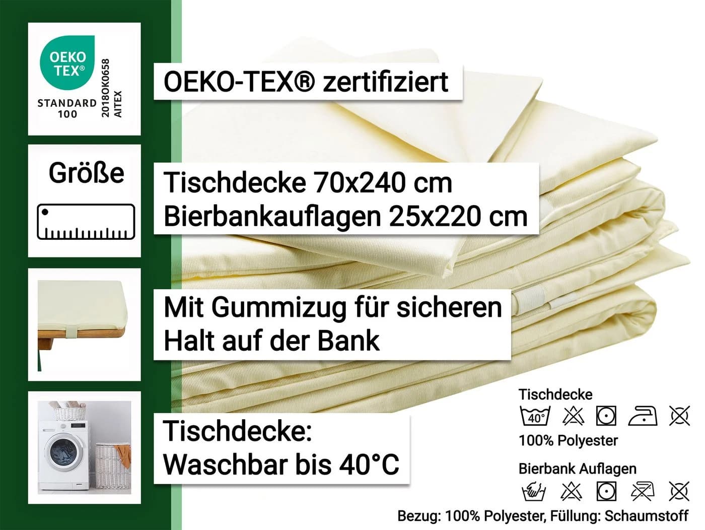ZOLLNER Bierzeltgarnitur 3-tlg. Beige Polyester