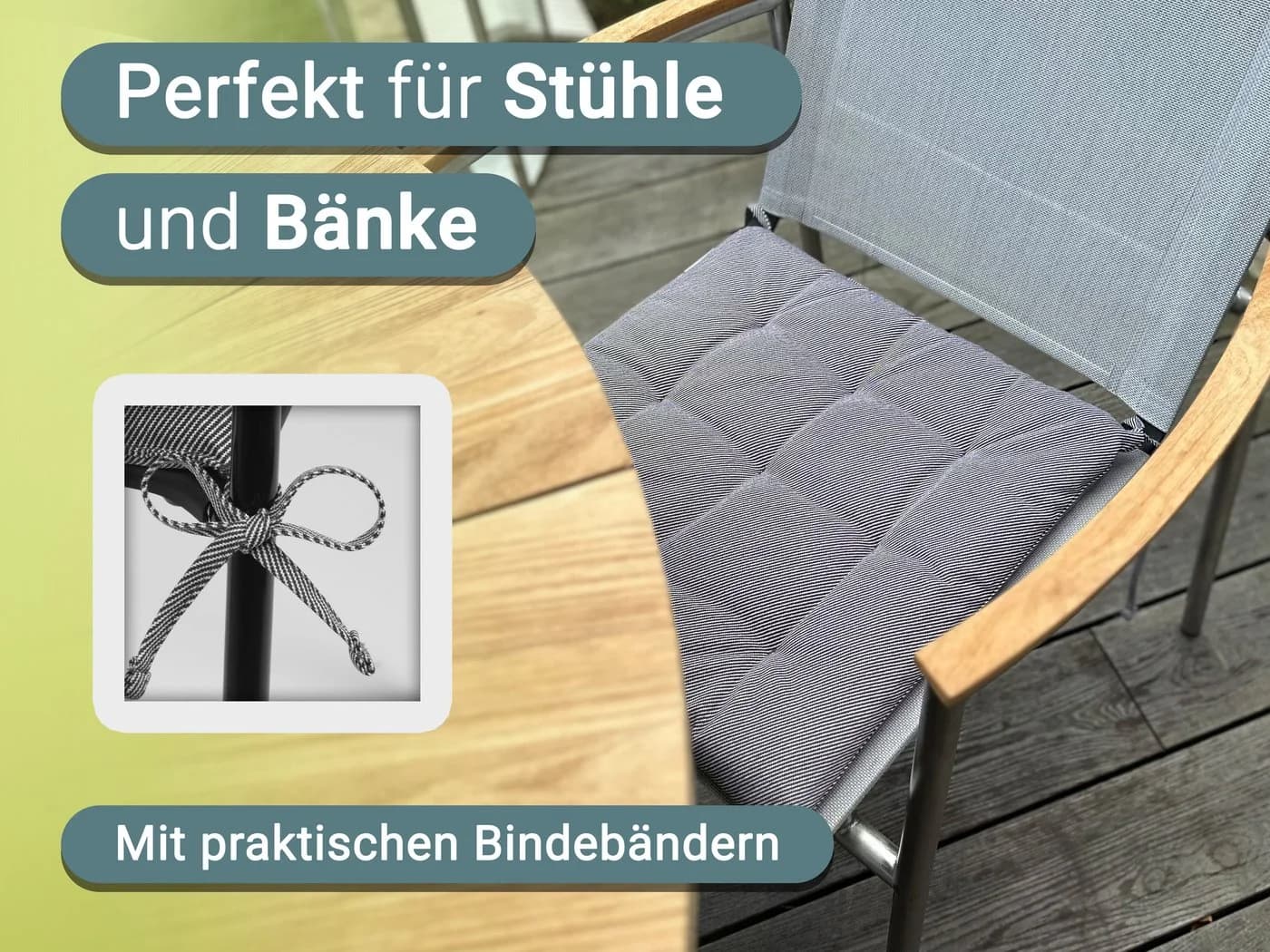 ZOLLNER Stuhlkissen Schwarz-Weiß-Gestreift mit Bindebändern