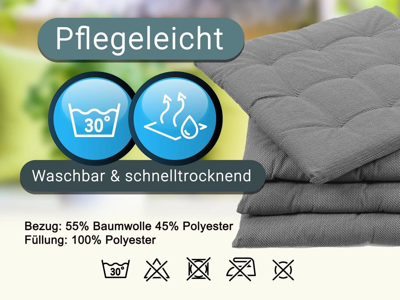 ZOLLNER Stuhlkissen Schwarz-Weiß-Gestreift mit Bindebändern - Bild 4