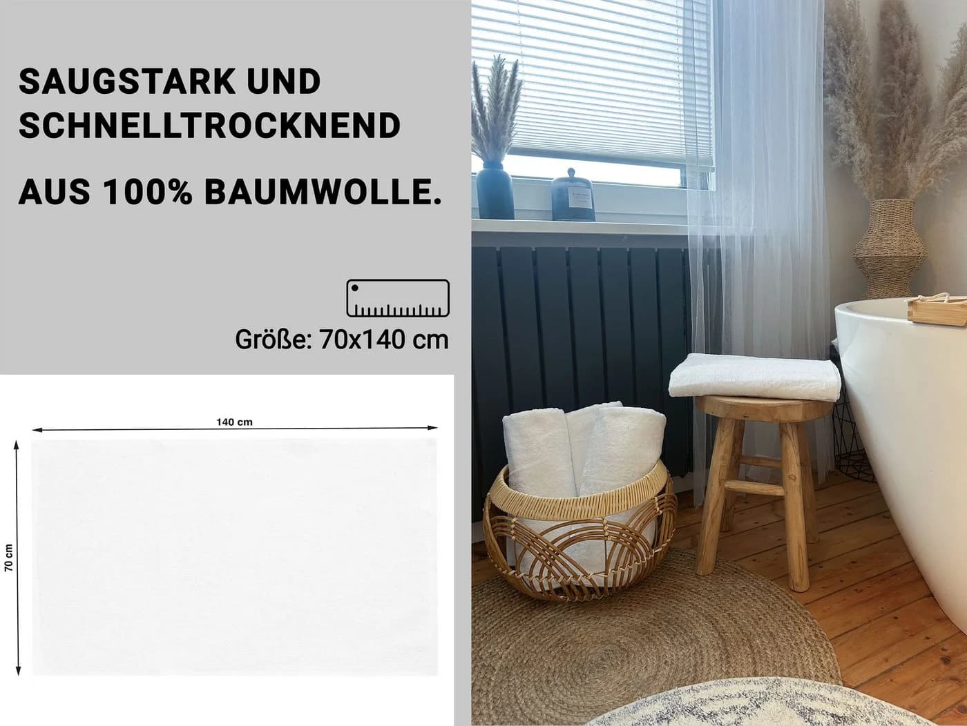 ZOLLNER Duschtücher 5er Set 100% Baumwolle weiß 70x140 cm