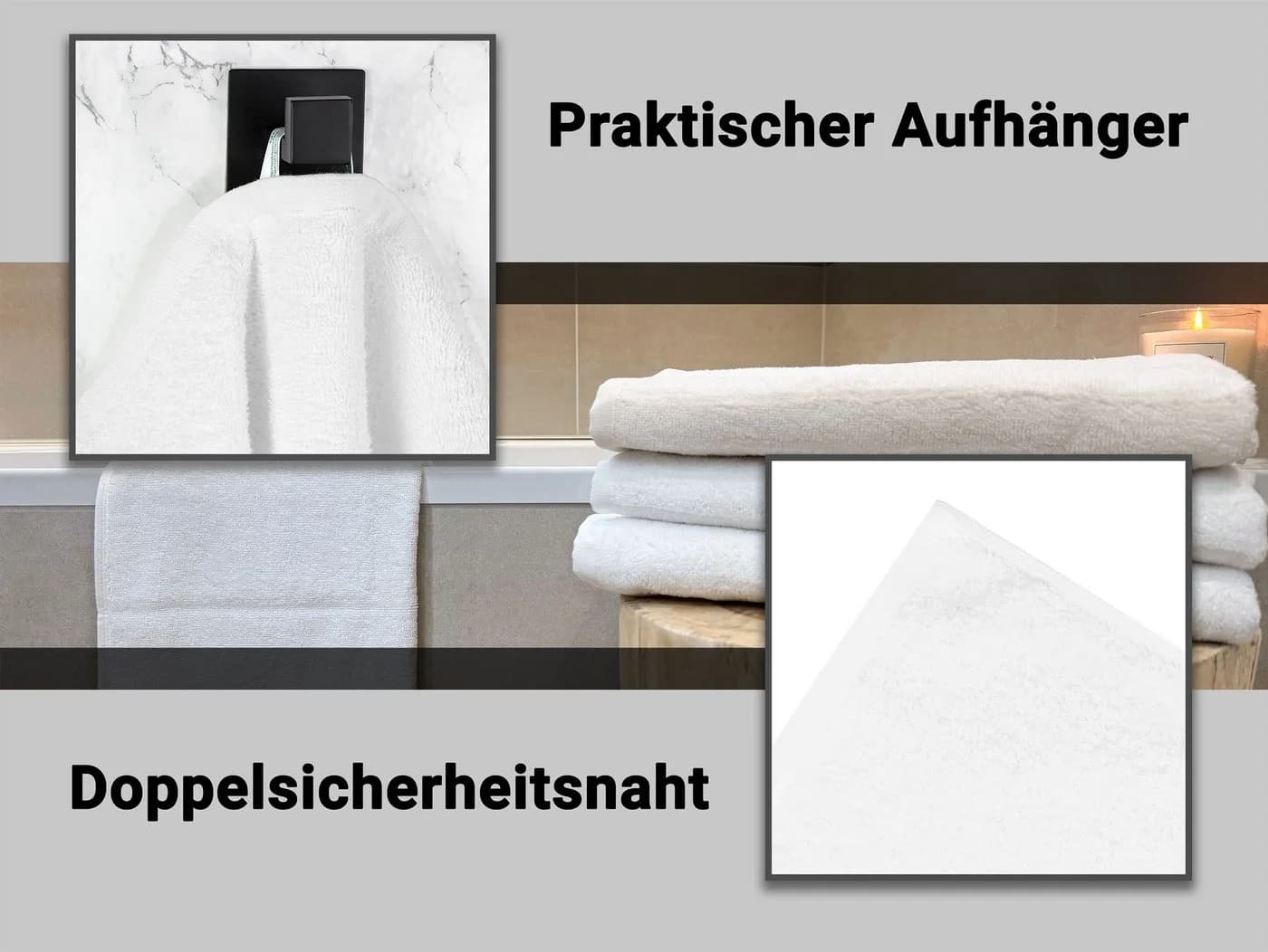 ZOLLNER Duschtücher 5er Set 100% Baumwolle weiß 70x140 cm - Bild 3