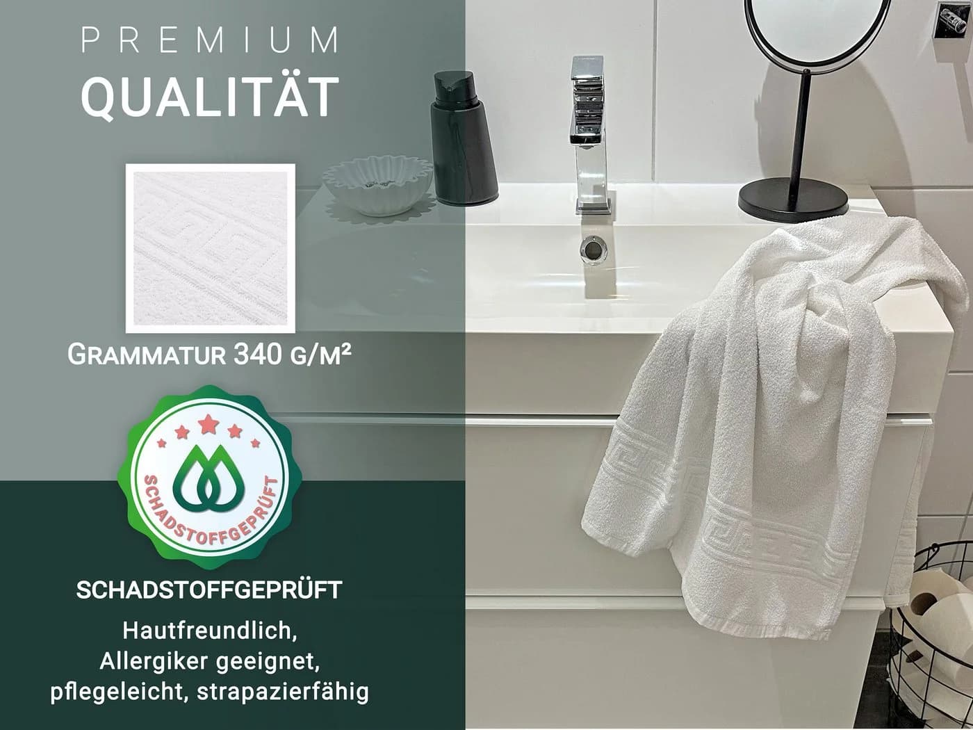 ZOLLNER Duschtuch 70x140 cm Weiß 70% Baumwolle 30% Polyester
