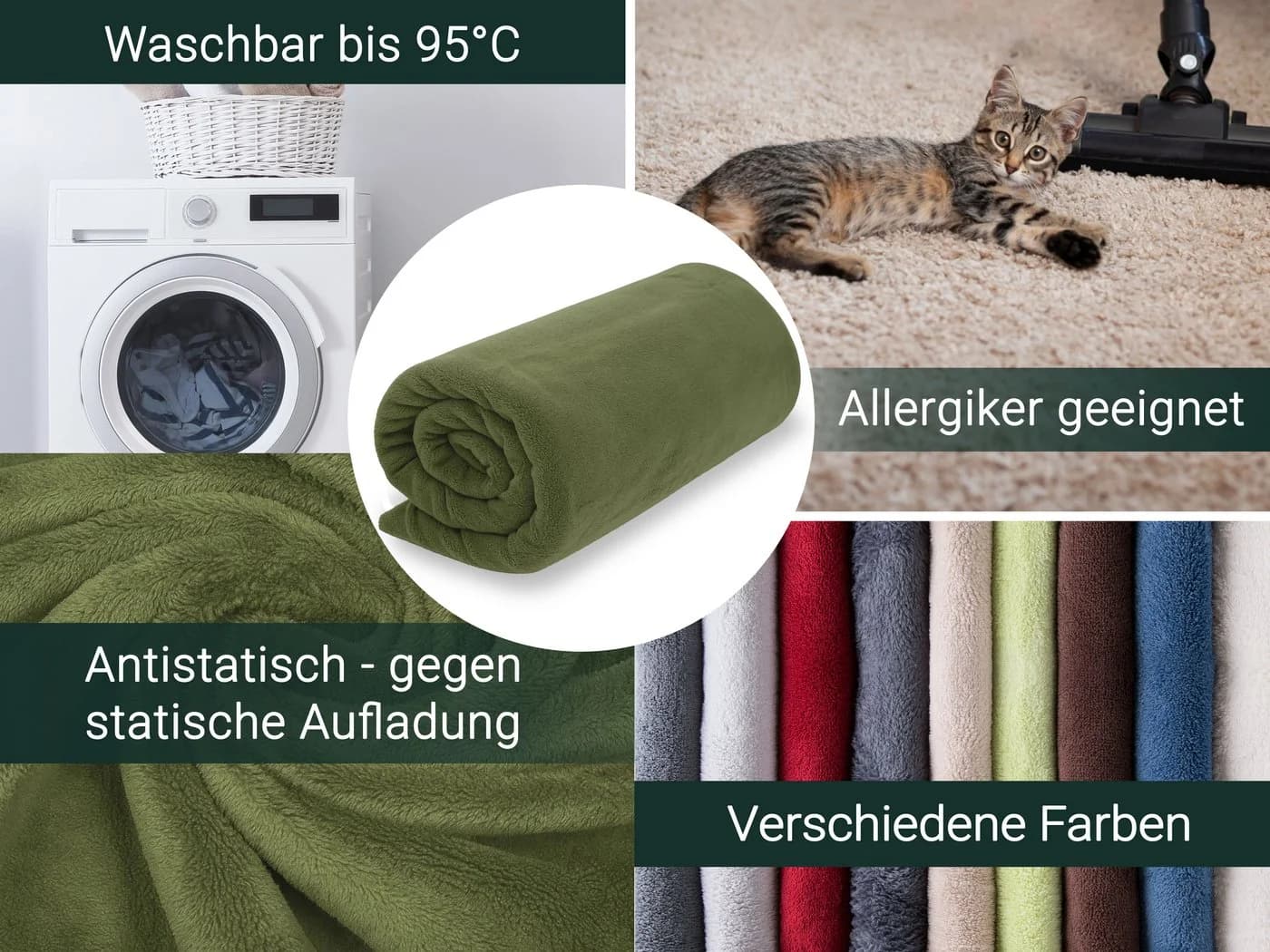 ZOLLNER Wohndecke 150x200 cm Grün Polyester superflauschig - Bild 5