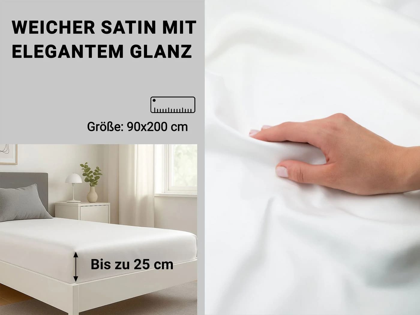 ZOLLNER Spannbettlaken Satin Baumwolle 90x200 cm - Bild 4