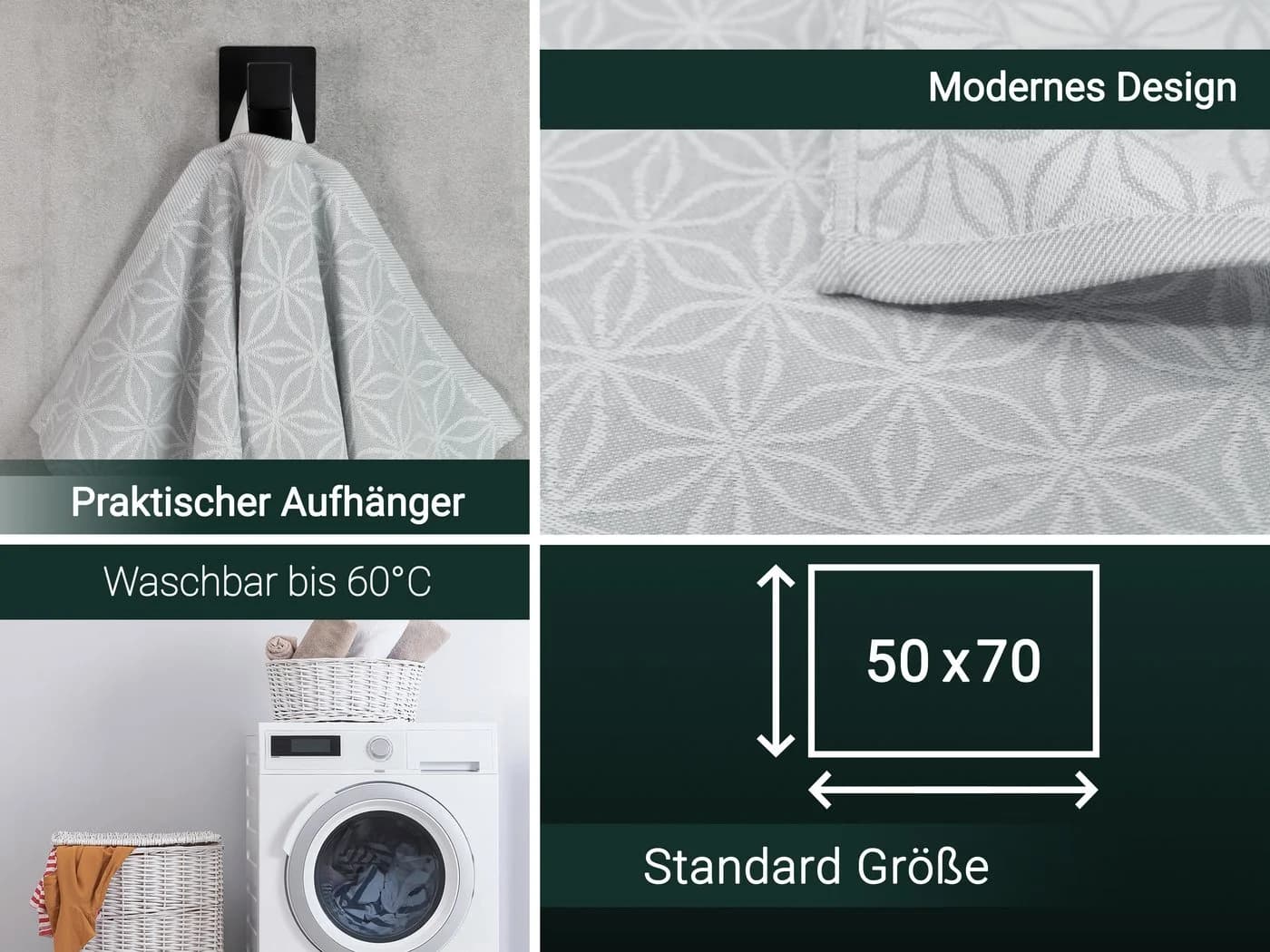 ZOLLNER Geschirrtuch 4-tlg. Grau Mandala 100% Baumwolle - Bild 3