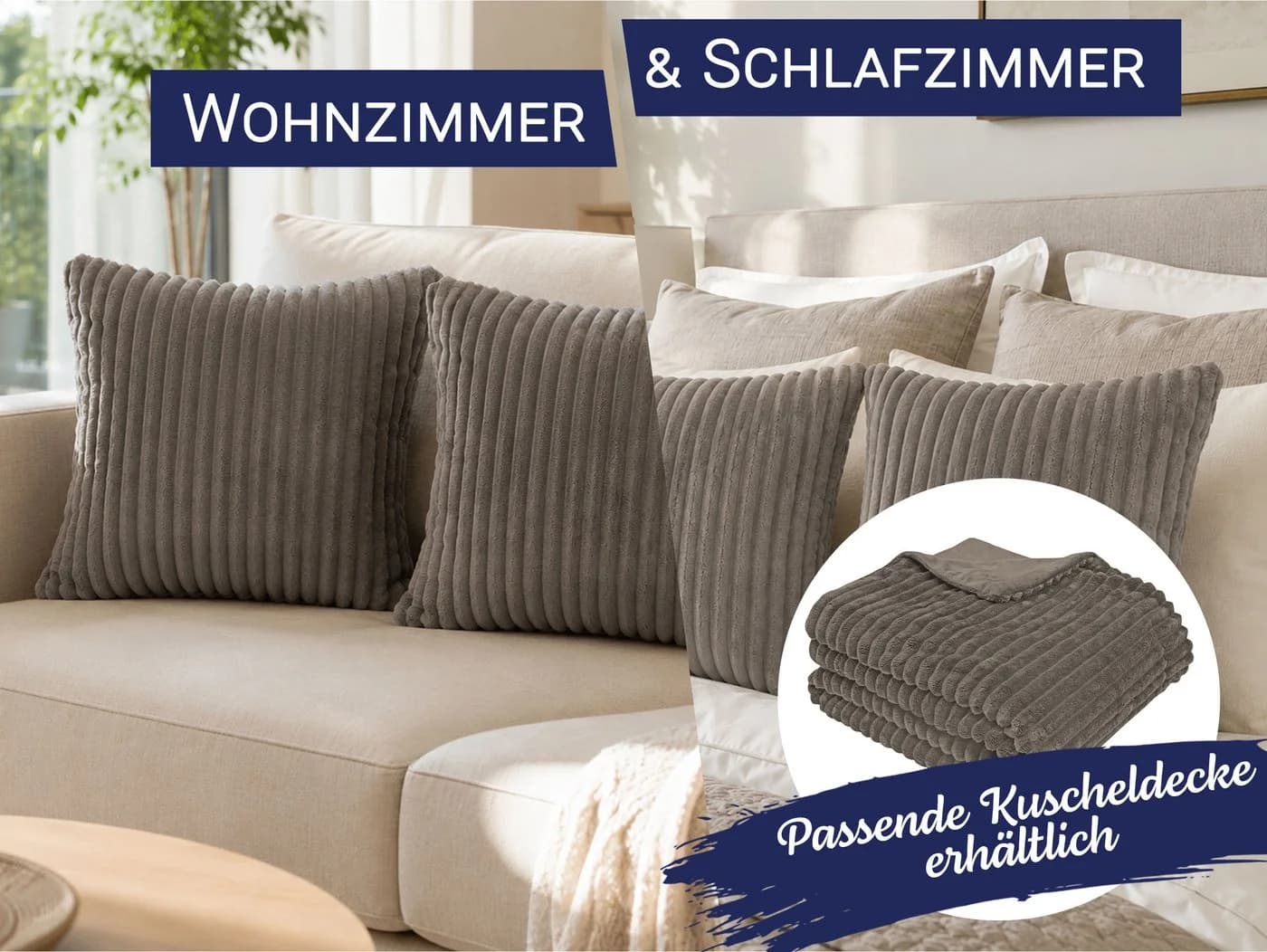 ZOLLNER Kissenbezug 40x40 cm 2er Set Grau Polyester Mikrofaser - Bild 3