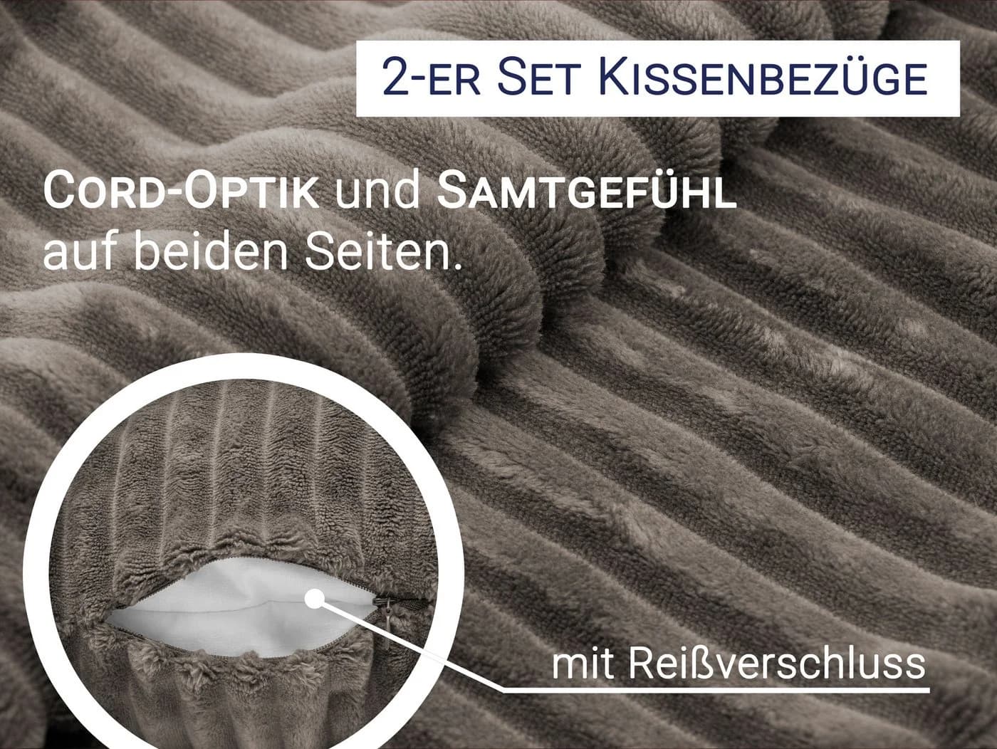 ZOLLNER Kissenbezug 40x40 cm 2er Set Grau Polyester Mikrofaser - Bild 4