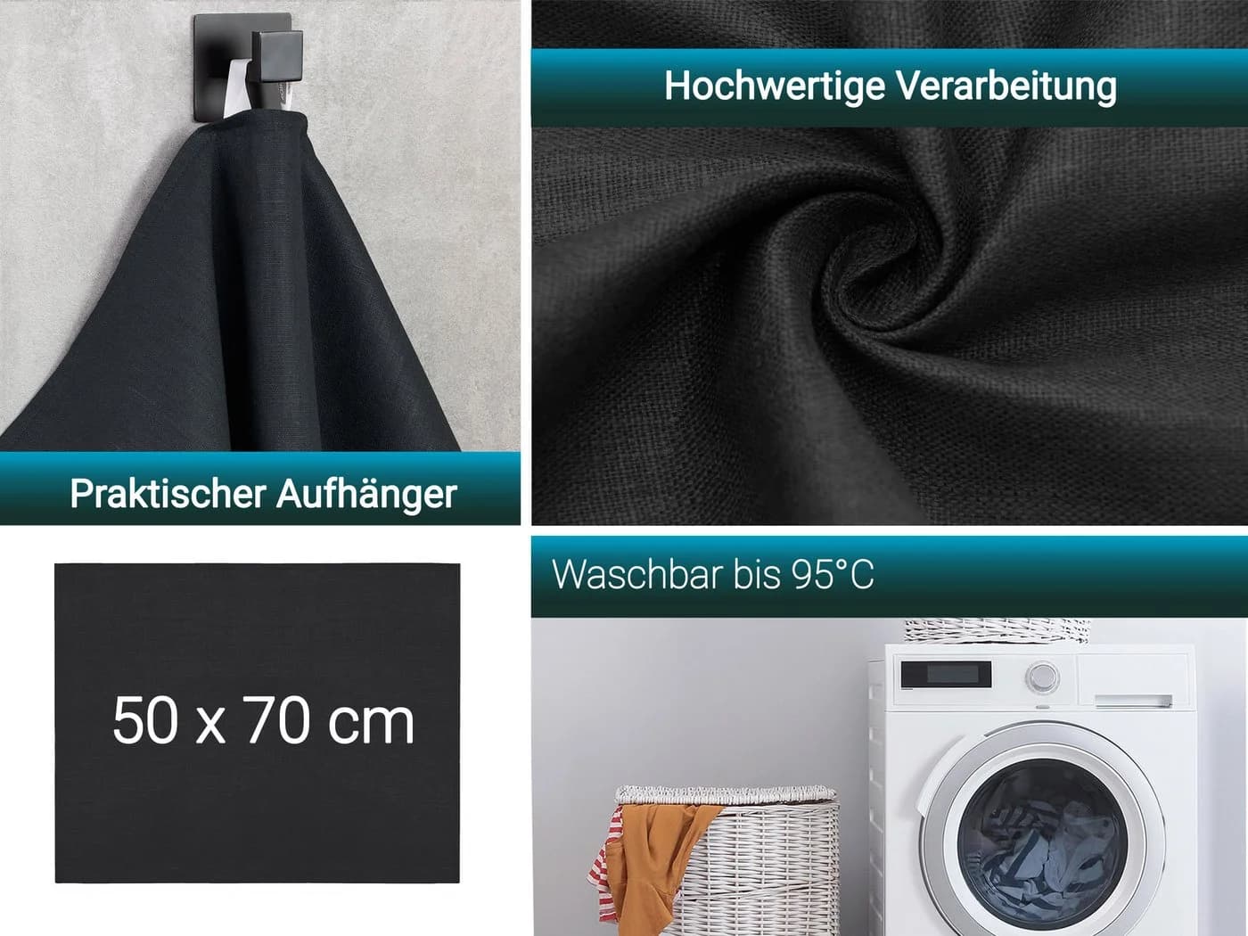 ZOLLNER Geschirrtuch Set 4-tlg Schwarz 100% Leinen - Bild 3