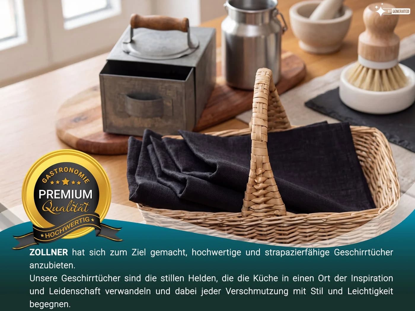ZOLLNER Geschirrtuch Set 4-tlg Schwarz 100% Leinen - Bild 5