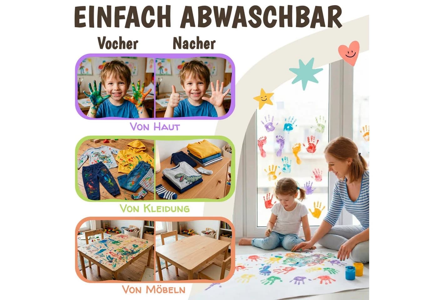 7 Artists Fingerfarben Kinder Set 6x60ml - Bunte Gouachefarben abwaschbar - Bild 3