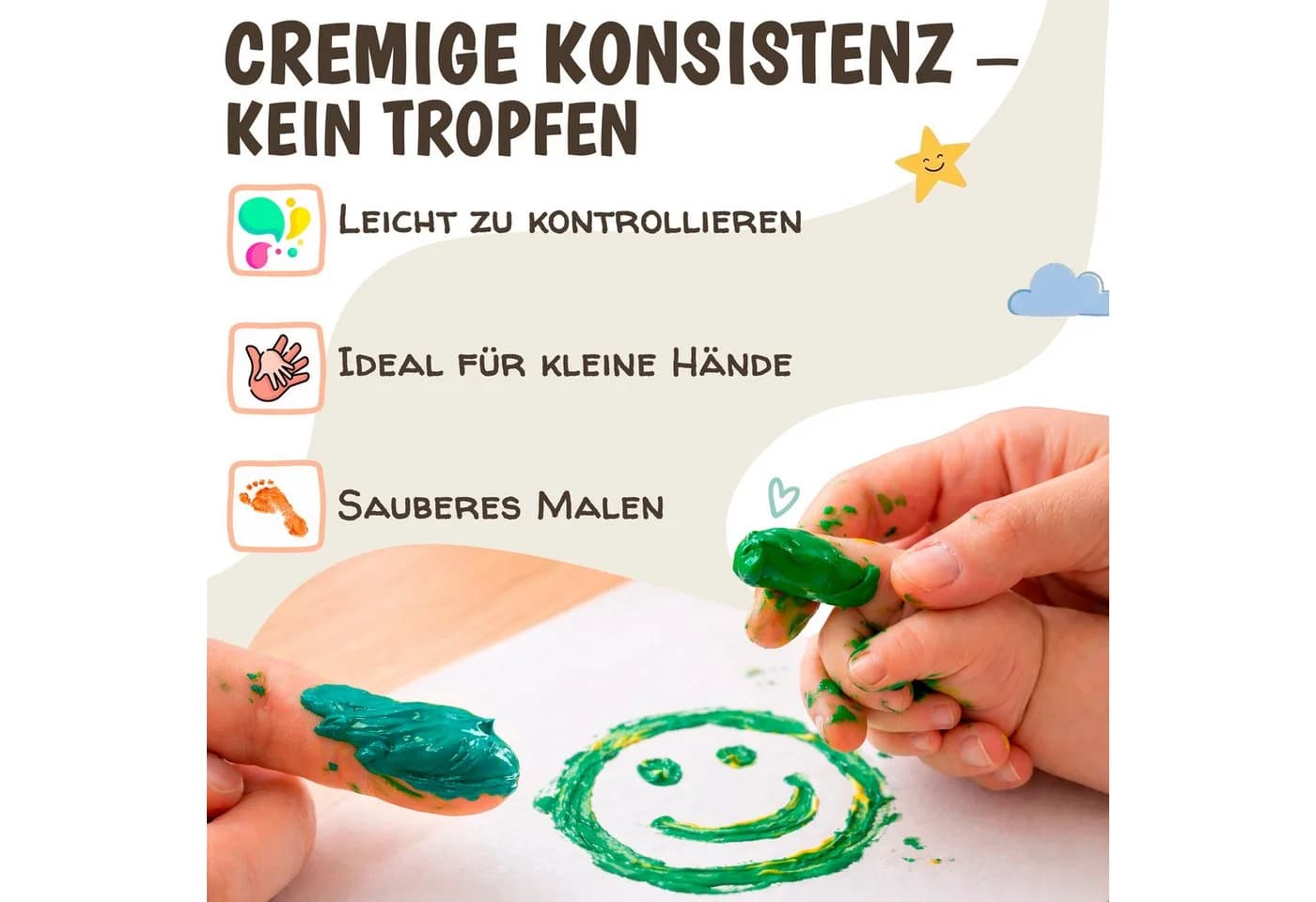 7 Artists Fingerfarben Kinder Set 6x60ml - Bunte Gouachefarben abwaschbar - Bild 4