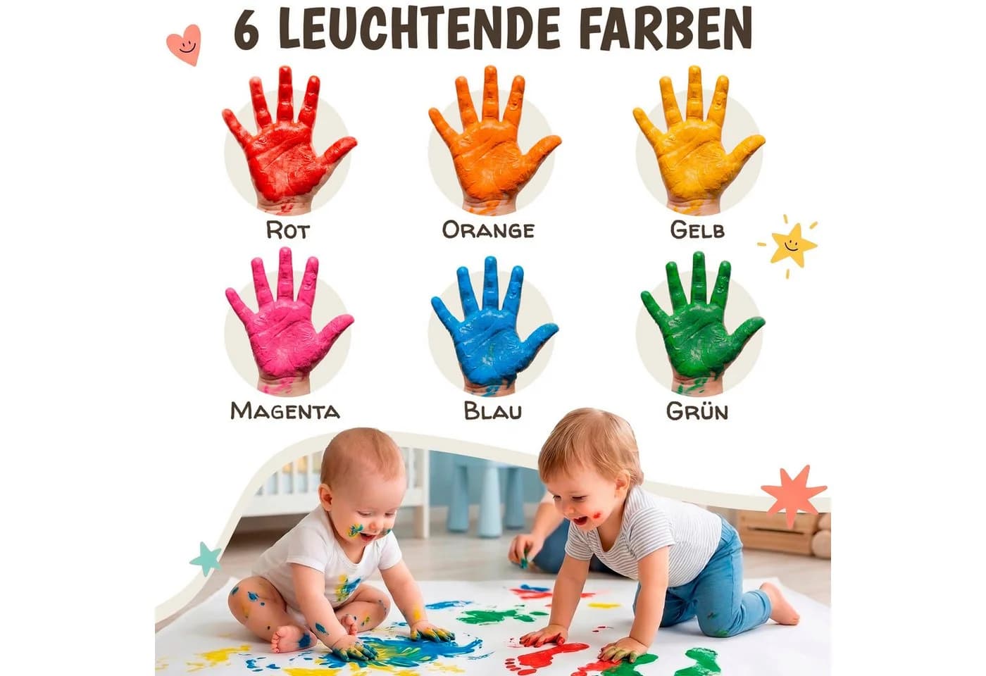 7 Artists Fingerfarben Kinder Set 6x60ml - Bunte Gouachefarben abwaschbar - Bild 5