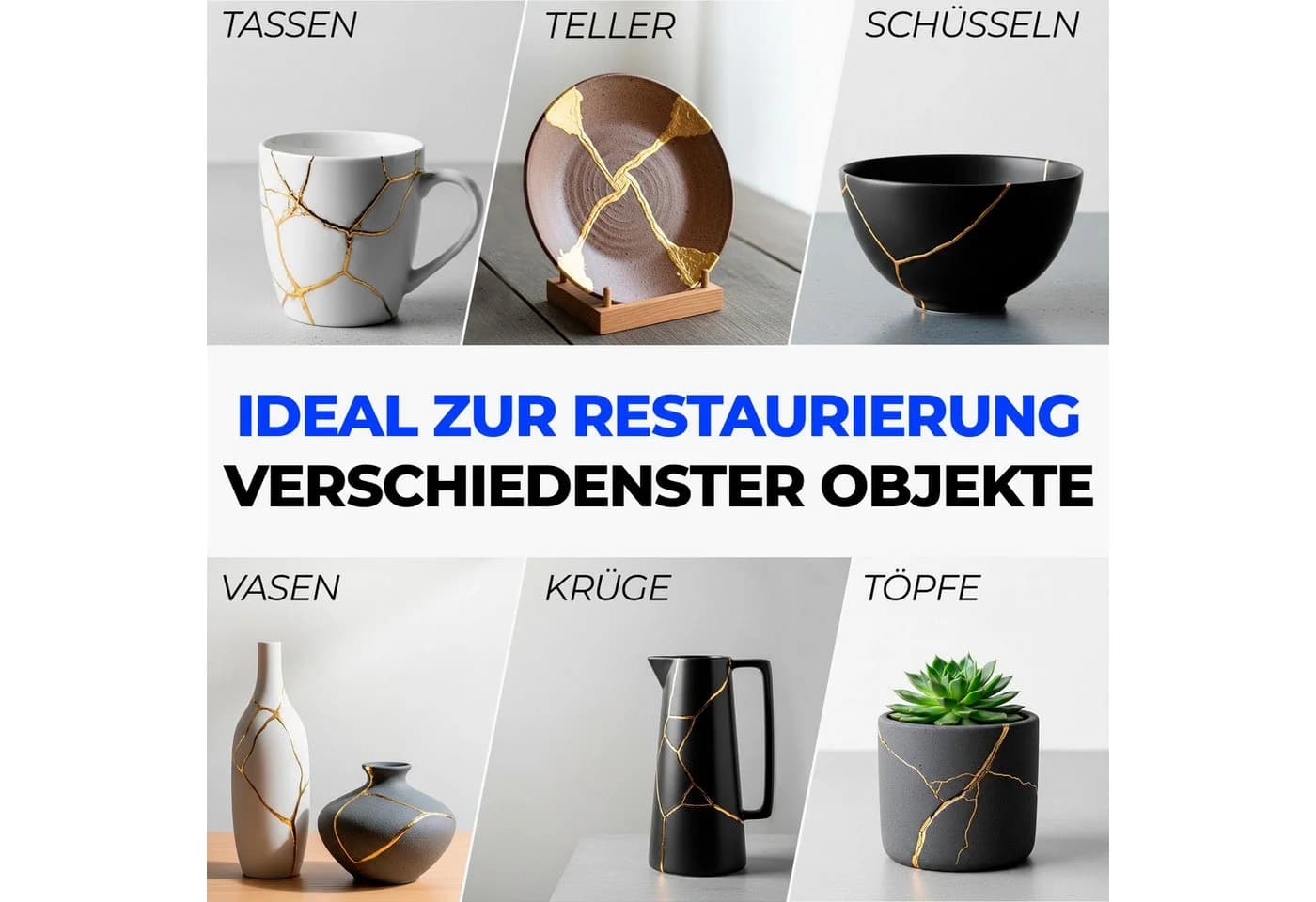 7 Artists Kintsugi Kleber Gold Keramik Porzellan Reparatur Deko 80 ml - Bild 4