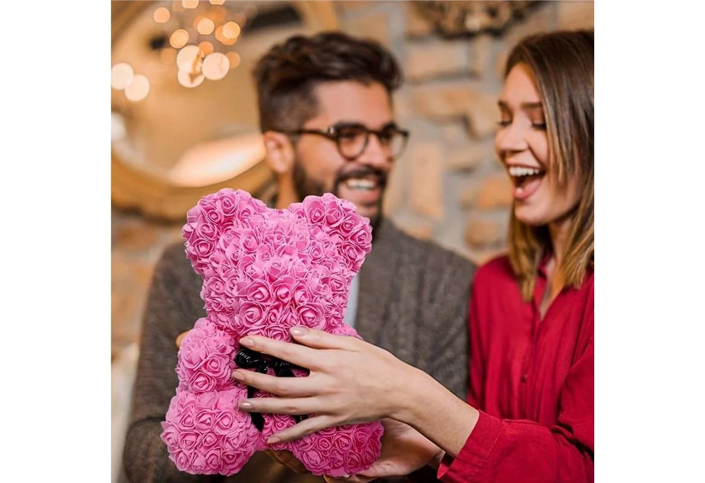 Deggelbam Rosenbär Kunstblumenstrauß Rosa Valentinstagsgeschenk