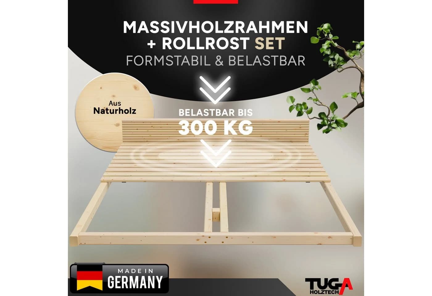 Rollrost Lattenrost inkl. Auflagerrahmen 90x200 cm TUGA-Holztech - Bild 1