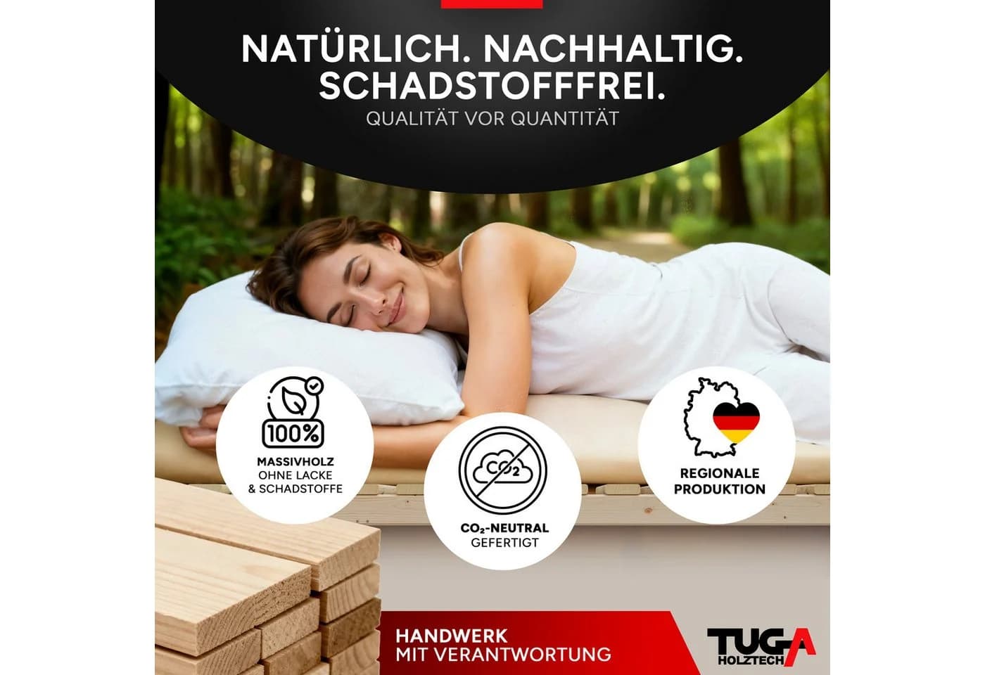 Rollrost Lattenrost inkl. Auflagerrahmen 90x200 cm TUGA-Holztech - Bild 5