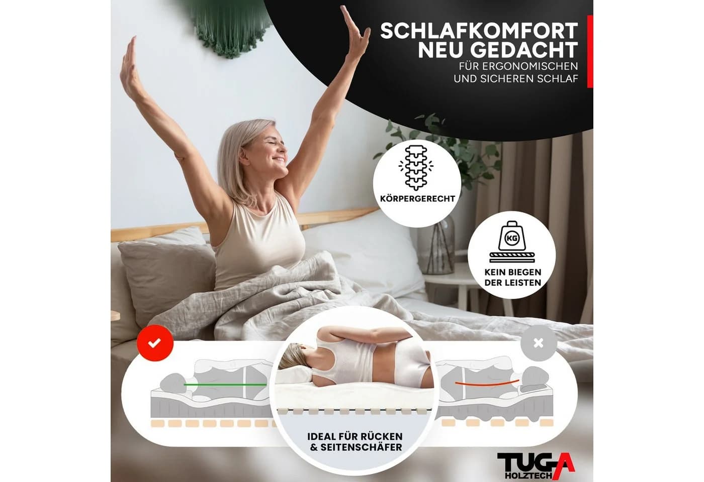 TUGA-Holztech Rollrost Lattenrost 24mm Massivholz 300kg Flächenlast - Bild 4