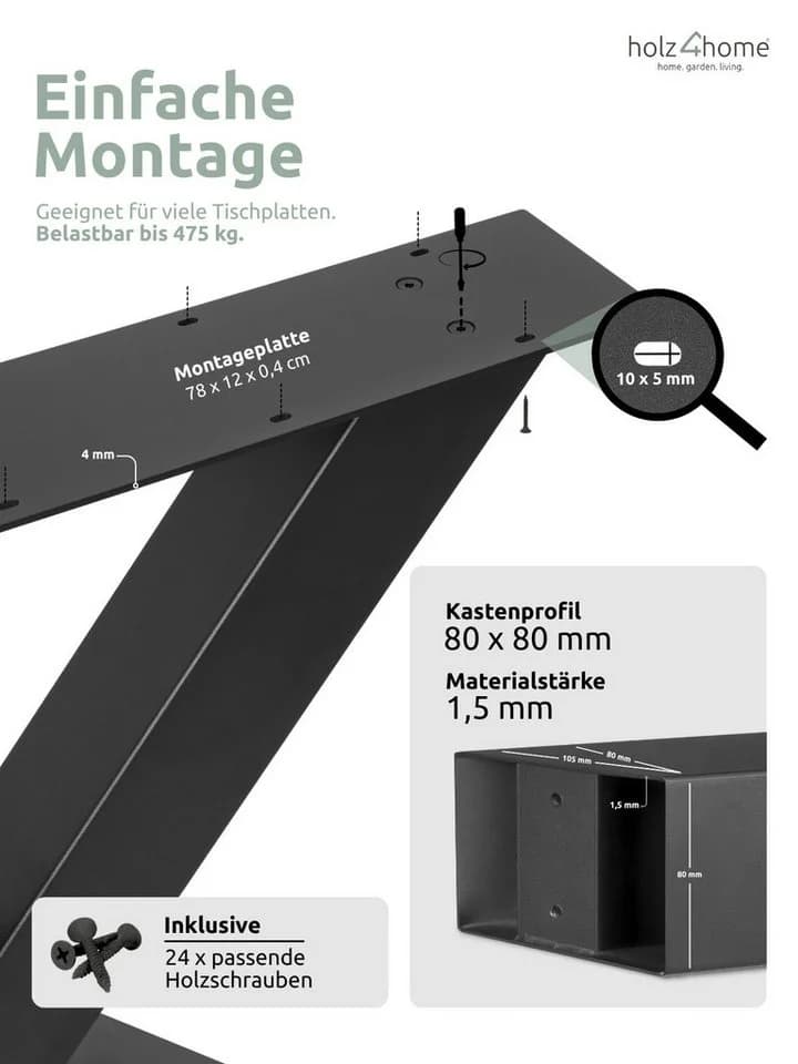 holz4home® Tischgestell aus Metall Schwarz Pulverbeschichtet Schwerlast - Bild 5