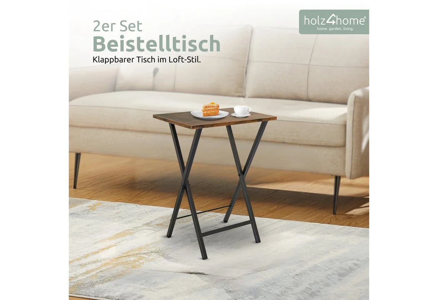 holz4home® Beistelltisch Klapptisch 2er Set Industrial Vintage Braun