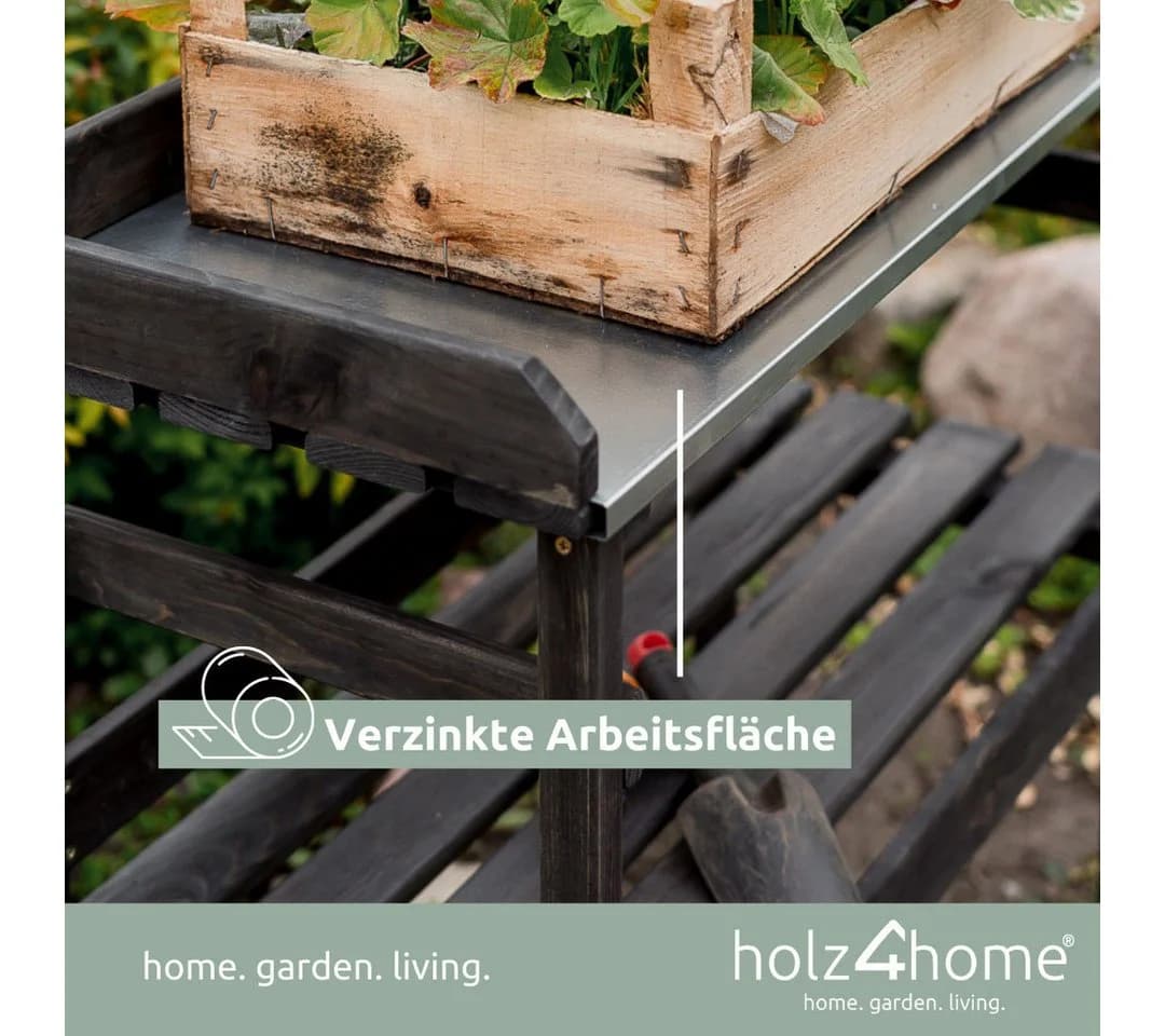 holz4home Pflanztisch Gartentisch aus Holz mit verzinkter Arbeitsplatte Schwarz - Bild 3