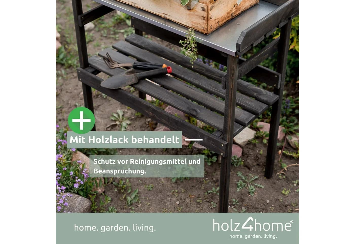 holz4home Pflanztisch Gartentisch aus Holz mit verzinkter Arbeitsplatte Schwarz - Bild 4