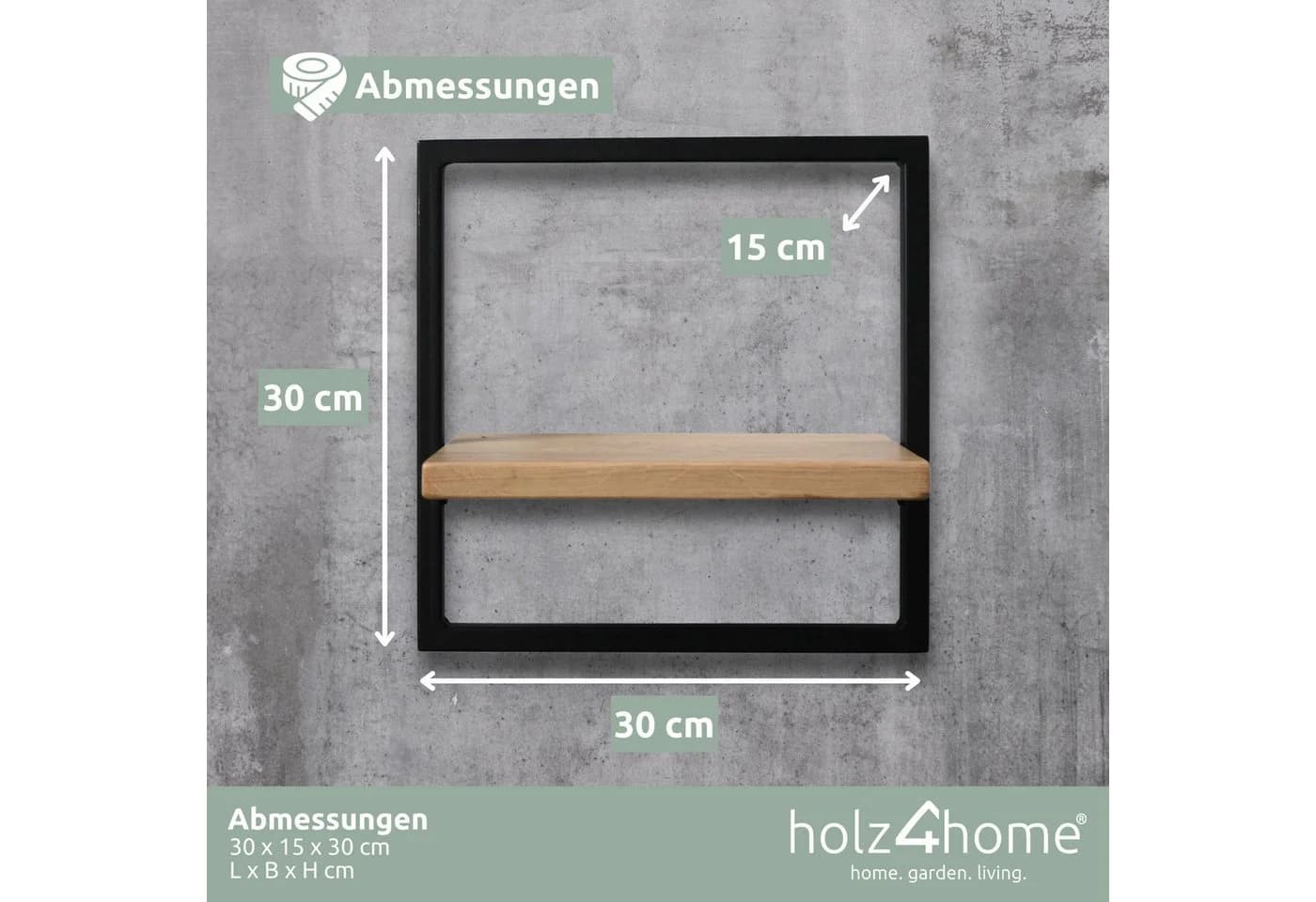 holz4home® Wandregal Eiche Hellgrau Metallrahmen Schwarz Industrial