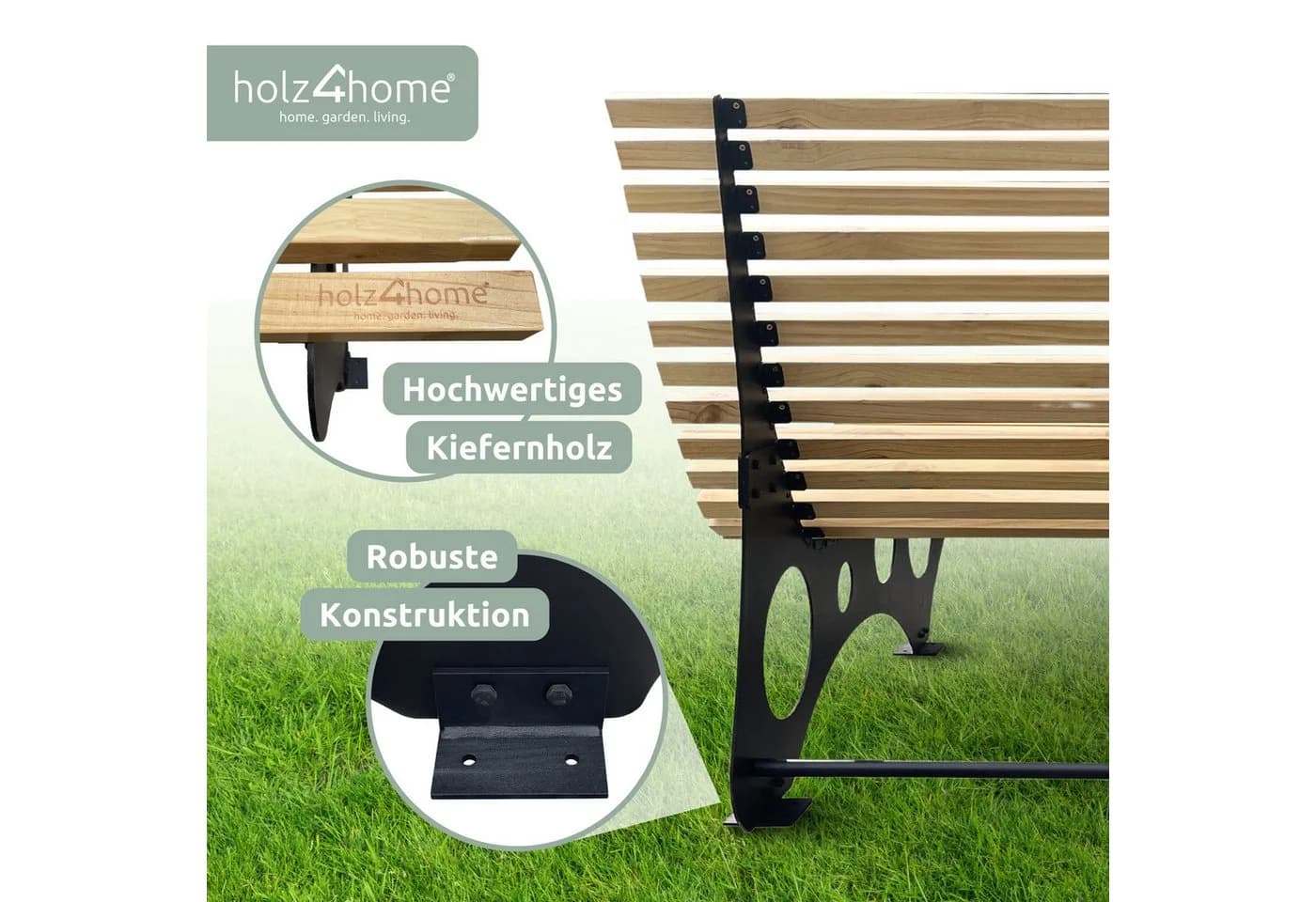 holz4home® Waldliege aus Kiefernholz Doppelliege mit Metallbeinen - Bild 3