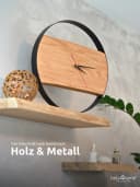 holz4home Wanduhr Eichenholz Stahlrahmen Braun/Schwarz Bild 1