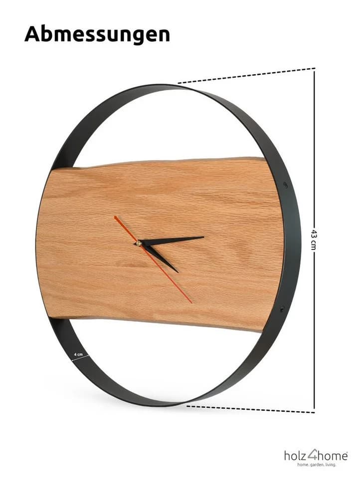 holz4home Wanduhr Eichenholz Stahlrahmen Braun/Schwarz - Bild 5