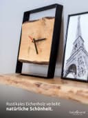 holz4home® Wanduhr Eichenholz Quadratisch Stahlrahmen Schwarz Bild 1