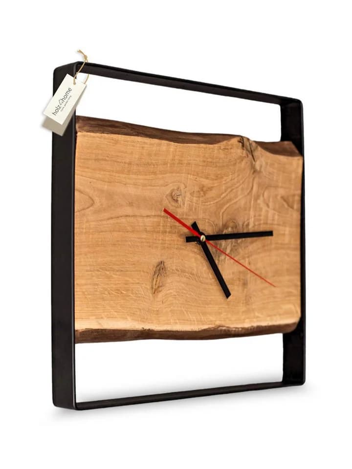 holz4home® Wanduhr Eichenholz Quadratisch Stahlrahmen Schwarz - Bild 2