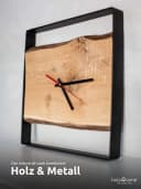 holz4home® Wanduhr Eichenholz Quadratisch Stahlrahmen Schwarz Bild 5