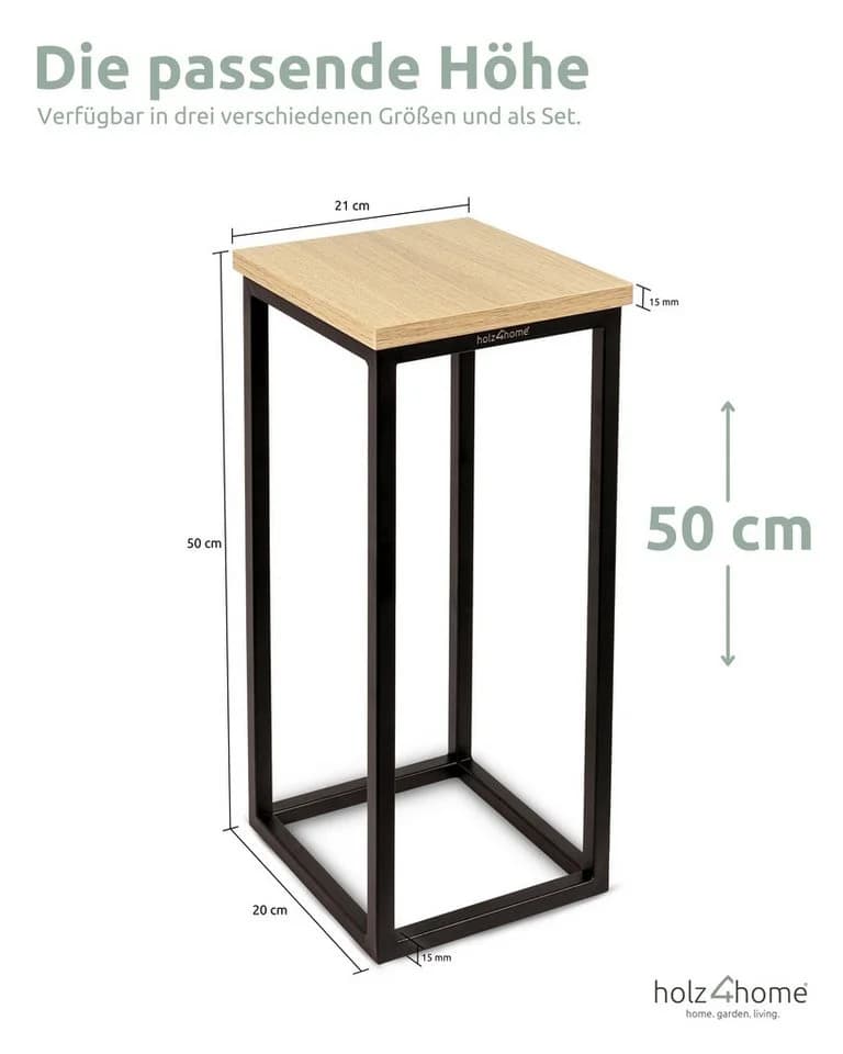 holz4home® Blumenständer 3er Set MDF Sonoma Eiche Metallgestell Schwarz - Bild 5
