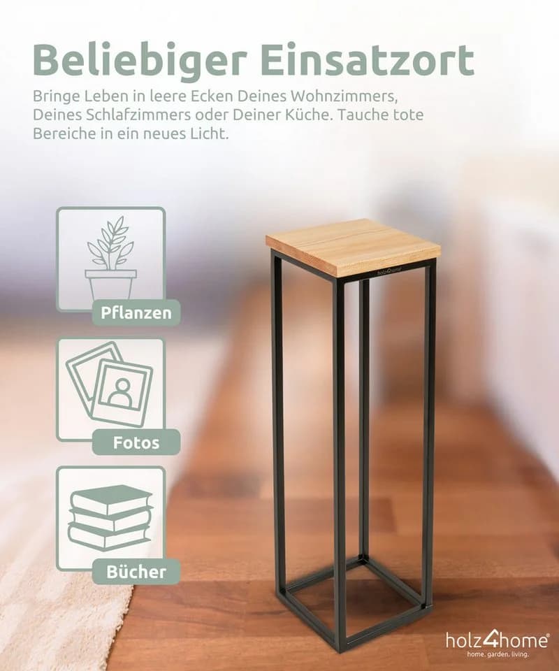 holz4home® Blumenständer Dekoständer Eichenholz Massiv Stahlrahmen Loft-Stil - Bild 4