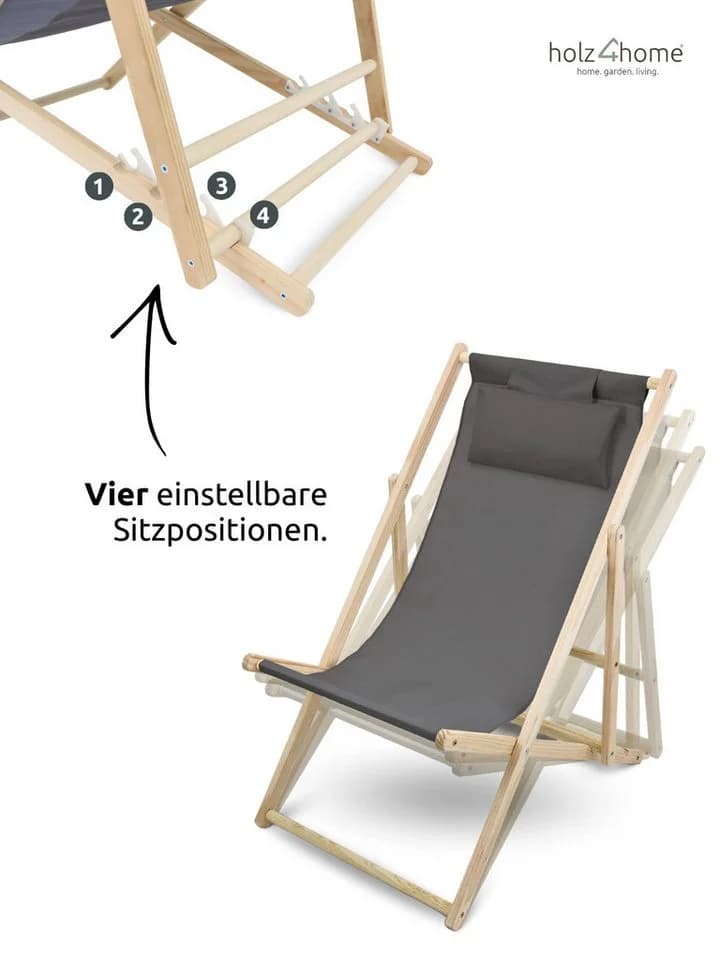 holz4home® Gartenstuhl 2er Set Liegestuhl klappbar Anthrazit - Bild 3