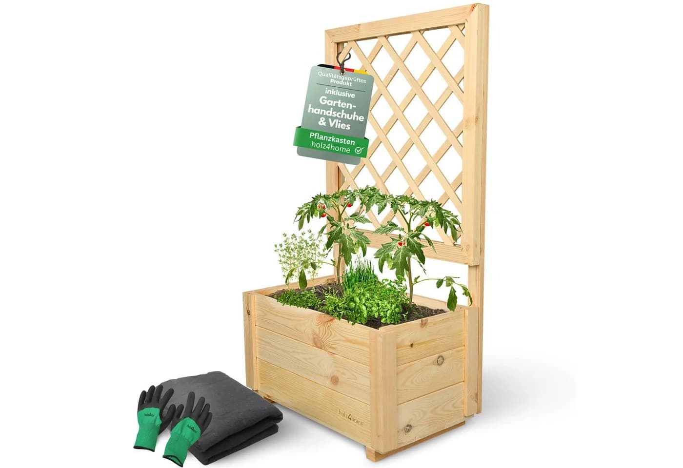 holz4home® Blumenkasten mit Rankgitter aus Kiefernholz inkl. Handschuhe - Bild 2
