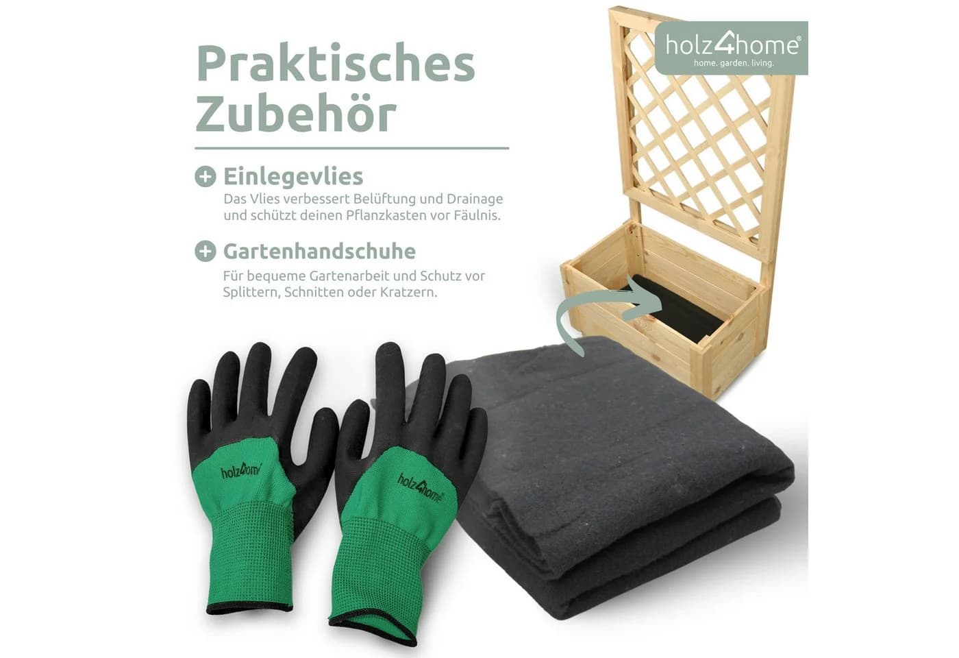 holz4home® Blumenkasten mit Rankgitter aus Kiefernholz inkl. Handschuhe - Bild 5